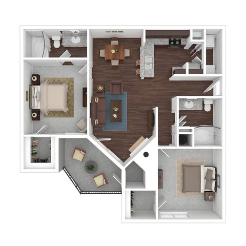 Elegant 2D floor plan featuring 2 spacious bedrooms, a modern kitchen, cozy open-concept living and dining area, plus a welcoming balcony space.