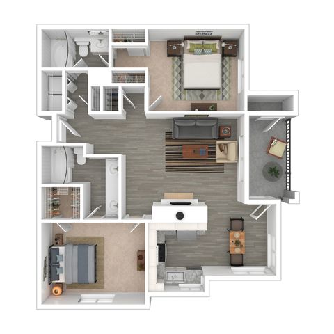Inviting 2D floor plan showcasing 2 spacious bedrooms, a modern open-concept living area, and a stylish kitchen with adjacent dining space.