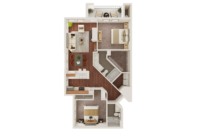 Impressive floor plan showcasing 2 bedrooms, a contemporary living room, modern kitchen, and 2 stylish bathrooms, perfect for urban living.