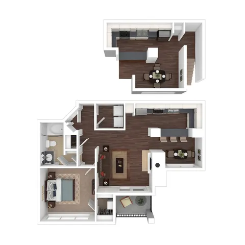 3D Floorplan of the A2R One Bedroom with Balcony
