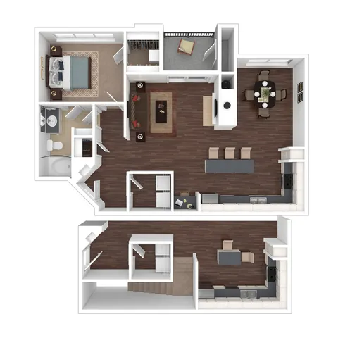 3D Floorplan of the A4R One Bedroom with Balcony