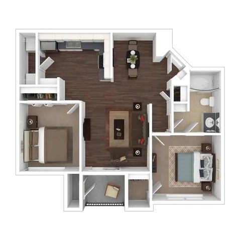 3D Floorplan of the B1R Two Bedroom