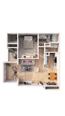 Classic apartment floor plan featuring a cozy bedroom kitchen, stylish living area, and a charming balcony perfect for relaxation.