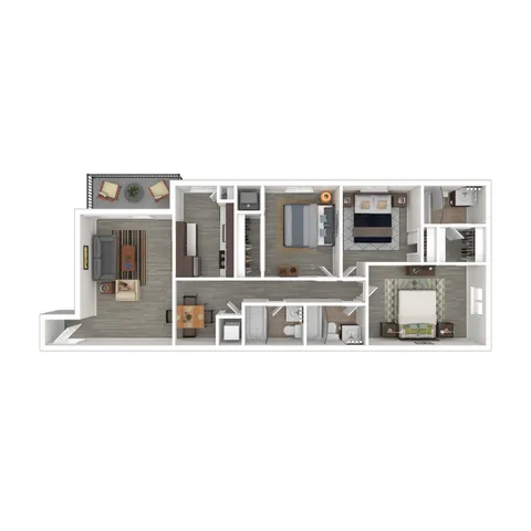 Terrace View 3x3 Apartment 3D