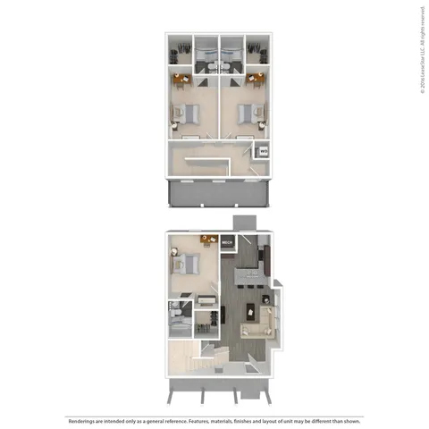 3 Bed Cottage Upper Deck 3D Floorplan