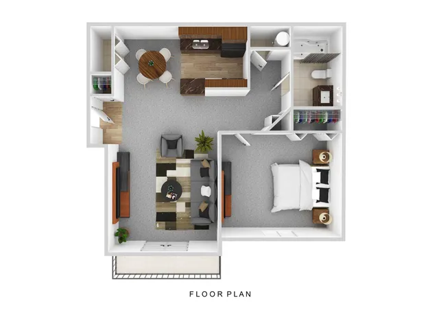 Modern 2D floor plan featuring a spacious bedroom, contemporary kitchen, and inviting living area.