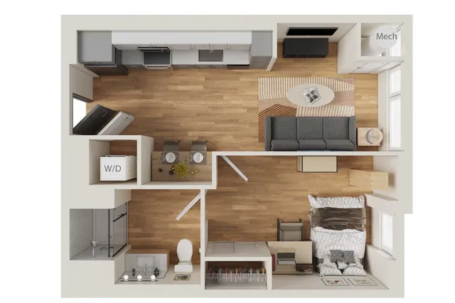 INTRO Columbus A1 floor plan, 516 square feet, 1 bed 1 bath in Columbus, OH