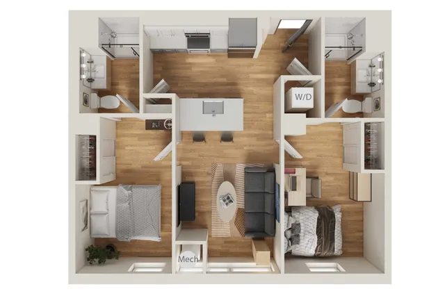 INTRO Columbus B1 two bedroom floor plan, 789 square feet, 2 bed 2 bath in Columbus, Ohio