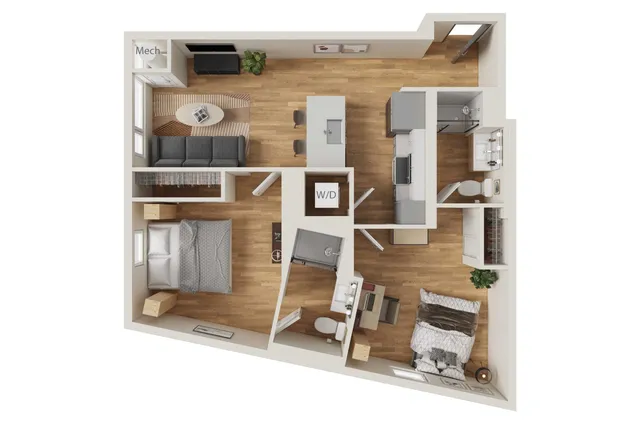 INTRO Columbus B3 two bedroom floor plan, 904 square feet, 2 bed 2 bath in Columbus, Ohio