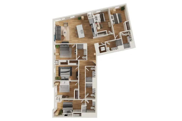 Elegant floor plan showcasing three spacious bedrooms, modern open-concept living and dining area, and well-appointed kitchen with sleek finishes.