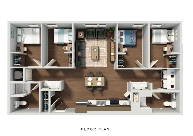 Contemporary floor plan showcasing 3 bedrooms, elegant living space, modern kitchen, and two bathrooms, ideal for comfortable living.