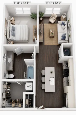 Aspire on 10th A3 one-bedroom floor plan, 740 square feet, 1 bed 1 bath in Sarasota, FL