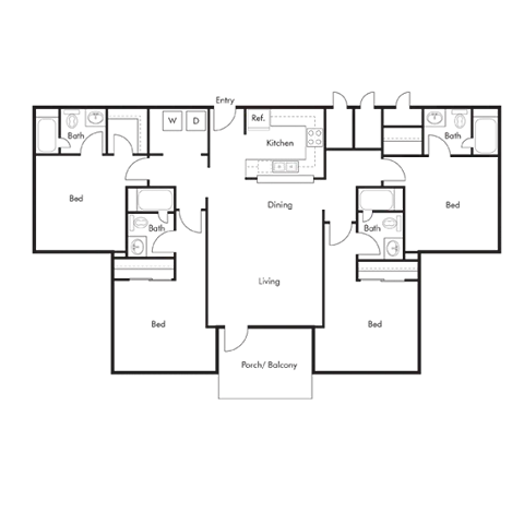 4x4 Floor Plan - Campus Lodge Apartments in Columbia, MO