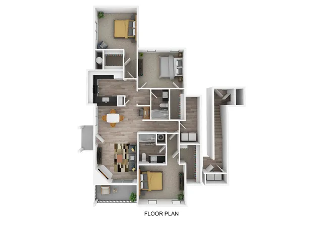 Modern floor plan showcasing 3 bedrooms, open living area, and a functional kitchen layout, perfect for sophisticated living.