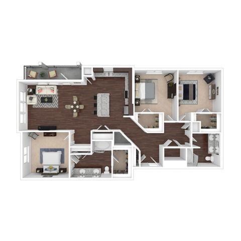 Three Bedroom Floor Plan | Apartments in Kyle TX | Oaks of Kyle Apartments