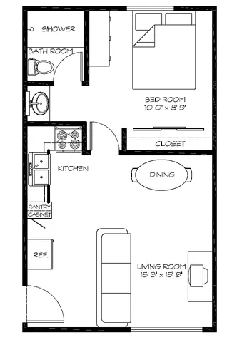 1 Bed layout example 1