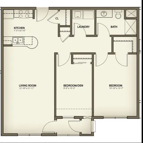 2x1 955 sq. ft