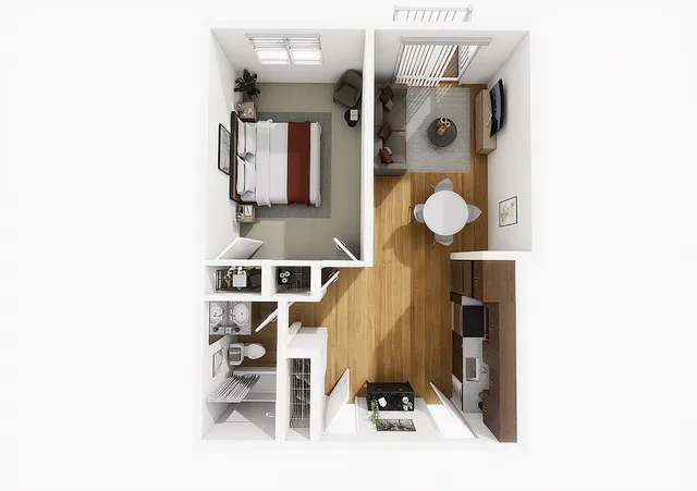 One Bedroom C floor plan with one bedroom and one bathroom at Winchester Arms