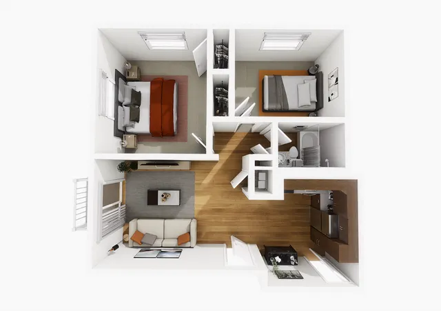 Two Bedroom C floor plan with two bedrooms and one bathroom at Winchester Arms