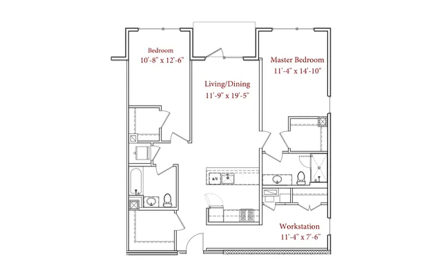 2 Bed 2 Bath + Office Apt 218, 318, 418