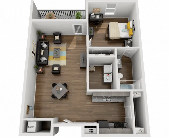 Palmetto 1x1 Floor Plan