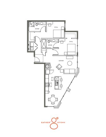 The 2 bedroom 2 bathroom plus floorplan is 1089 sq. ft.