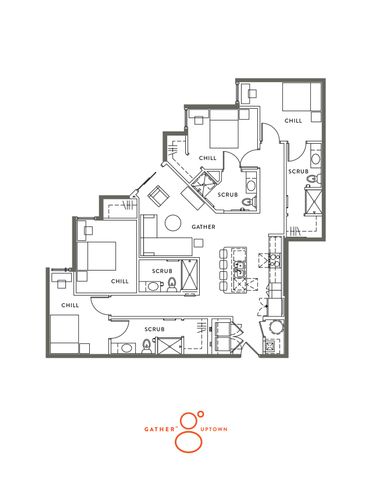 The 4 bedroom 4 bathroom floorplan is 1535 sq. ft.