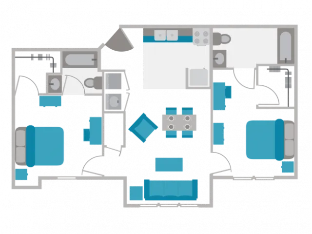 2 bed, 2 bath floorplan is 850 sq. ft.
