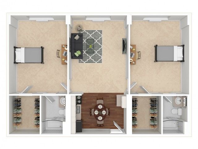 The 2 bedroom 2 bathroom plus floorplan is 1008 sq. ft.