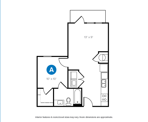 The 1 bedroom 1 bathroom classic floorplan is 552 sq. ft.