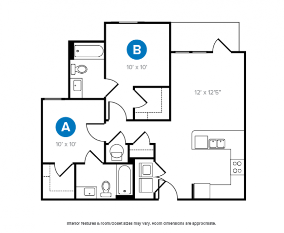 The 2 bedroom 2 bathroom classic floorplan is 814 sq. ft.
