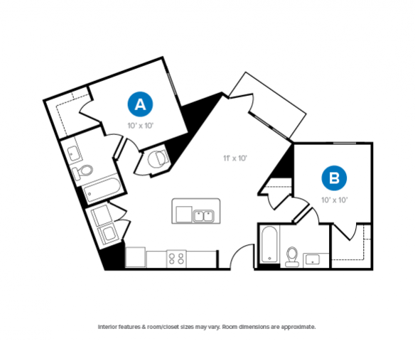 The 2 bedroom 2 bathroom plus floorplan is 832 sq. ft.