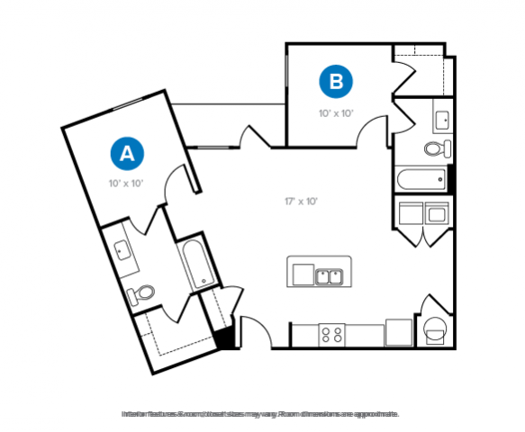 The 2 bedroom 2 bathroom vista floorplan is 901 sq. ft.