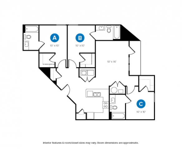 The 3 bedroom 3 bathroom deluxe floorplan is 1206 sq. ft.