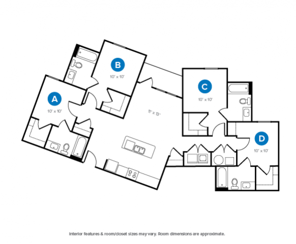 The 4 bedroom 4 bathroom vista floorplan is 1303 sq. ft.