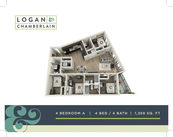 4 bed, 4 bath floorplan is 1,368 sq. ft.
