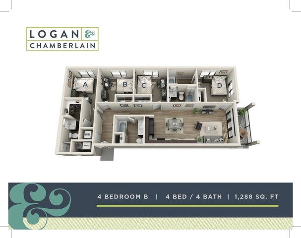 4 bed, 4 bath floorplan is 1,288 sq. ft.