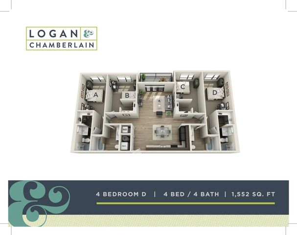 4 bed, 4 bath floorplan is 1,552 sq. ft.