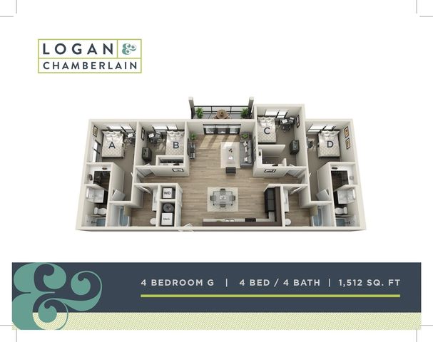 4 bed, 4 bath floorplan is 1,512 sq. ft.