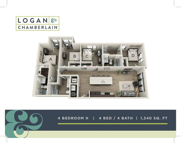 4 bed, 4 bath floorplan is 1,340 sq. ft.
