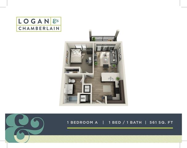 1 bed, 1 bath floorplan is 561 sq. ft.
