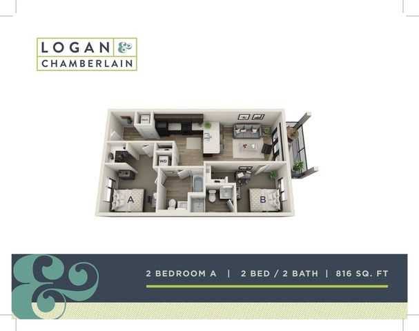 2 bed, 2 bath floorplan is 816 sq. ft.