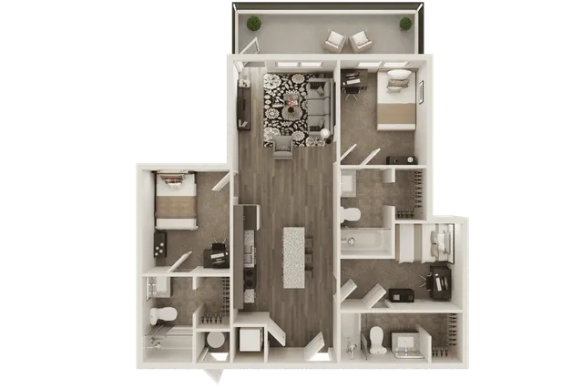 `The 3 bedroom 3 bathroom classic floorplan is 1032 sq. ft.