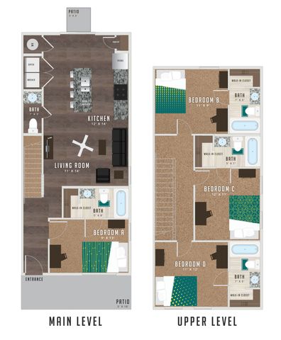 The 4 bedroom 4.5 bathroom plus floorplan is 1542 sq. ft.