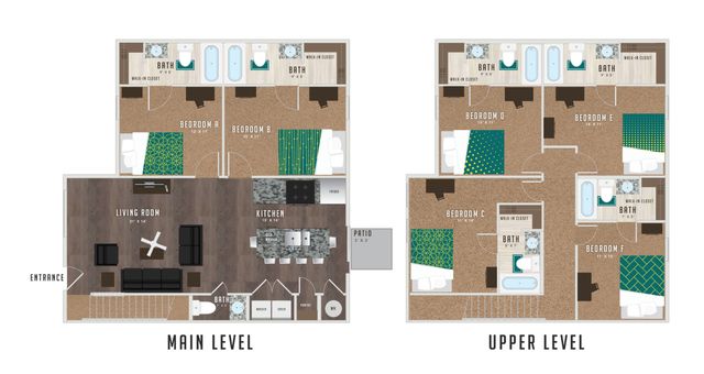 The 6 bedroom 6.5 bathroom floorplan is 2332 sq. ft.