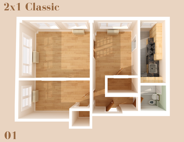 The 2 bedroom 1 bathroom classic floorplan is 768 sq. ft.