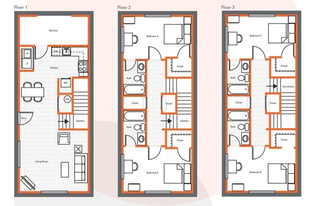 The 4 bedroom 4 bathroom townhome is 1862 sq. ft.