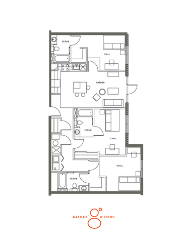 The 3 bedroom 3 bathroom floorplan is 1350 sq. ft.