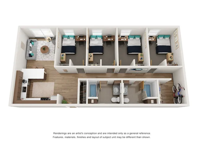 4x2 D1 Bedroom Floor Plan - Stateside