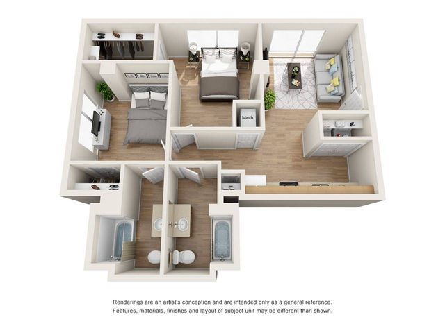2 bedroom 2 bathroom floor plan is 820 square feet